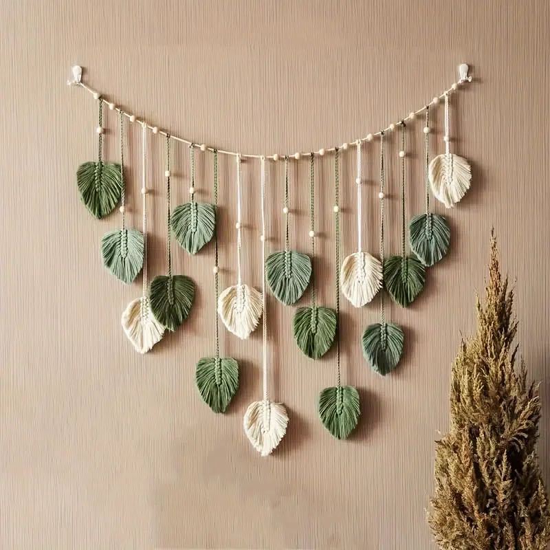 Tenture Murale en Macramé Feuilles - Décoration Bohème Naturelle