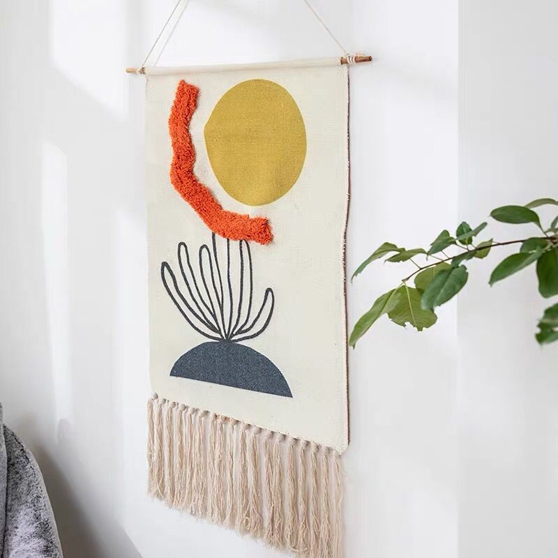 Tenture Murale en Macramé Coton Lin - Tapisseries Tissées à la Main