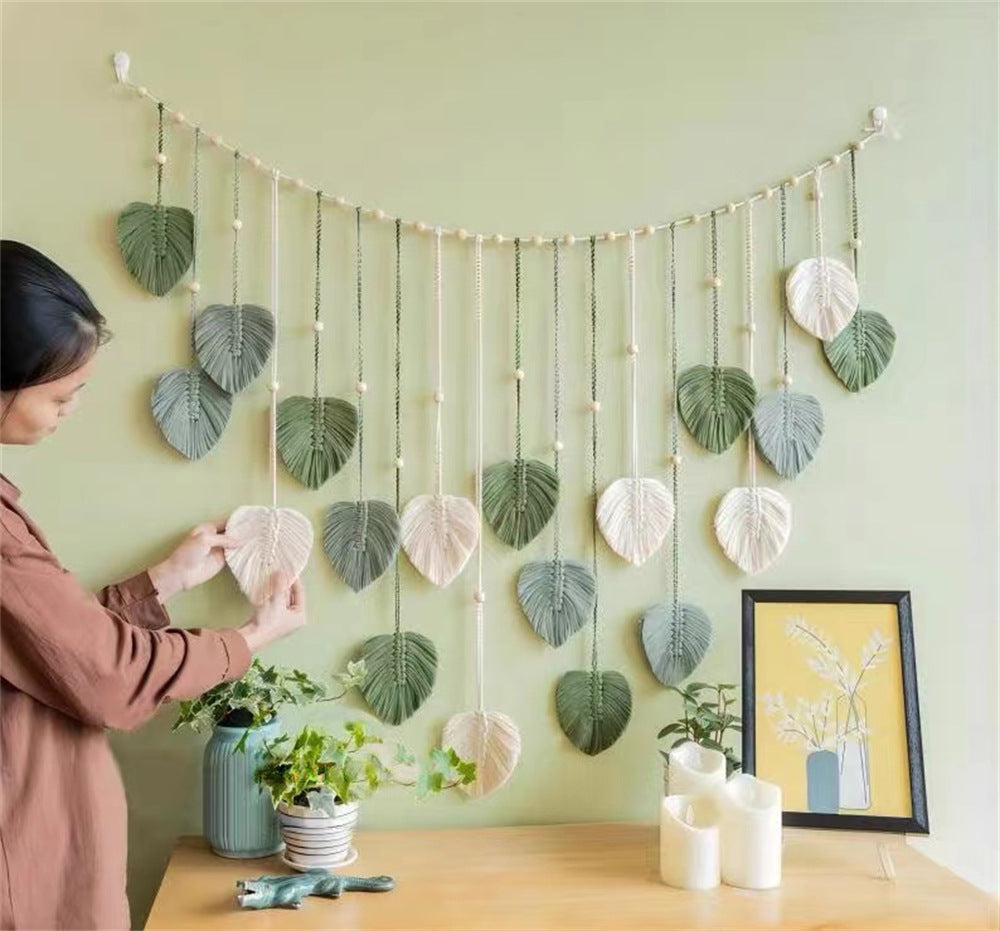 Tenture Murale en Macramé Feuilles - Décoration Bohème Naturelle
