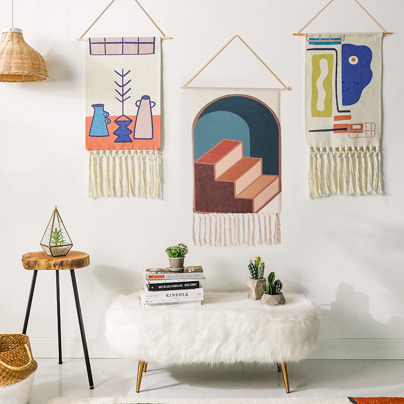 Tenture Murale en Macramé Coton Lin - Tapisseries Tissées à la Main