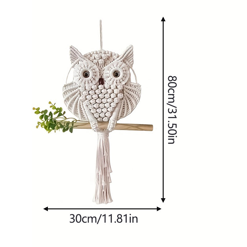 Macramé Murale Hibou - Tenture Tissée à la Main en Coton