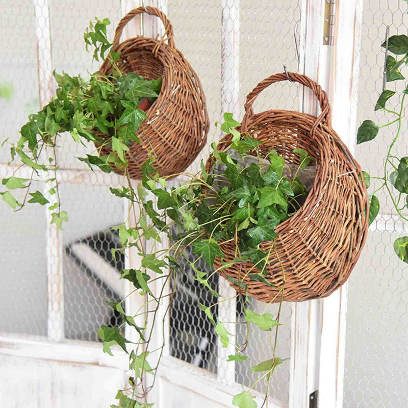 Panier Mural Suspendu en Rotin - Pot de Fleurs et Panier de Rangement