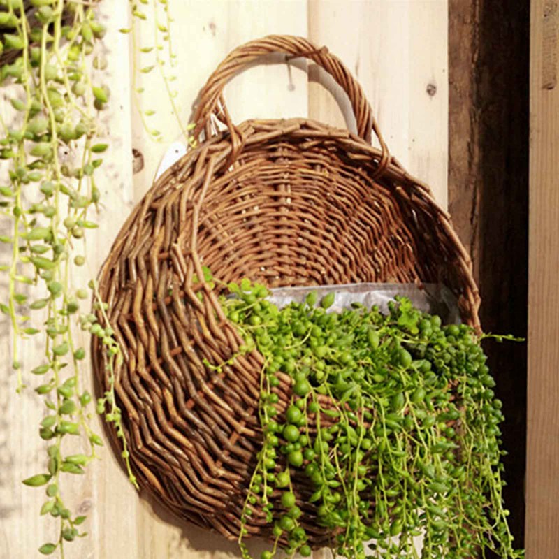 Panier Mural Suspendu en Rotin - Pot de Fleurs et Panier de Rangement