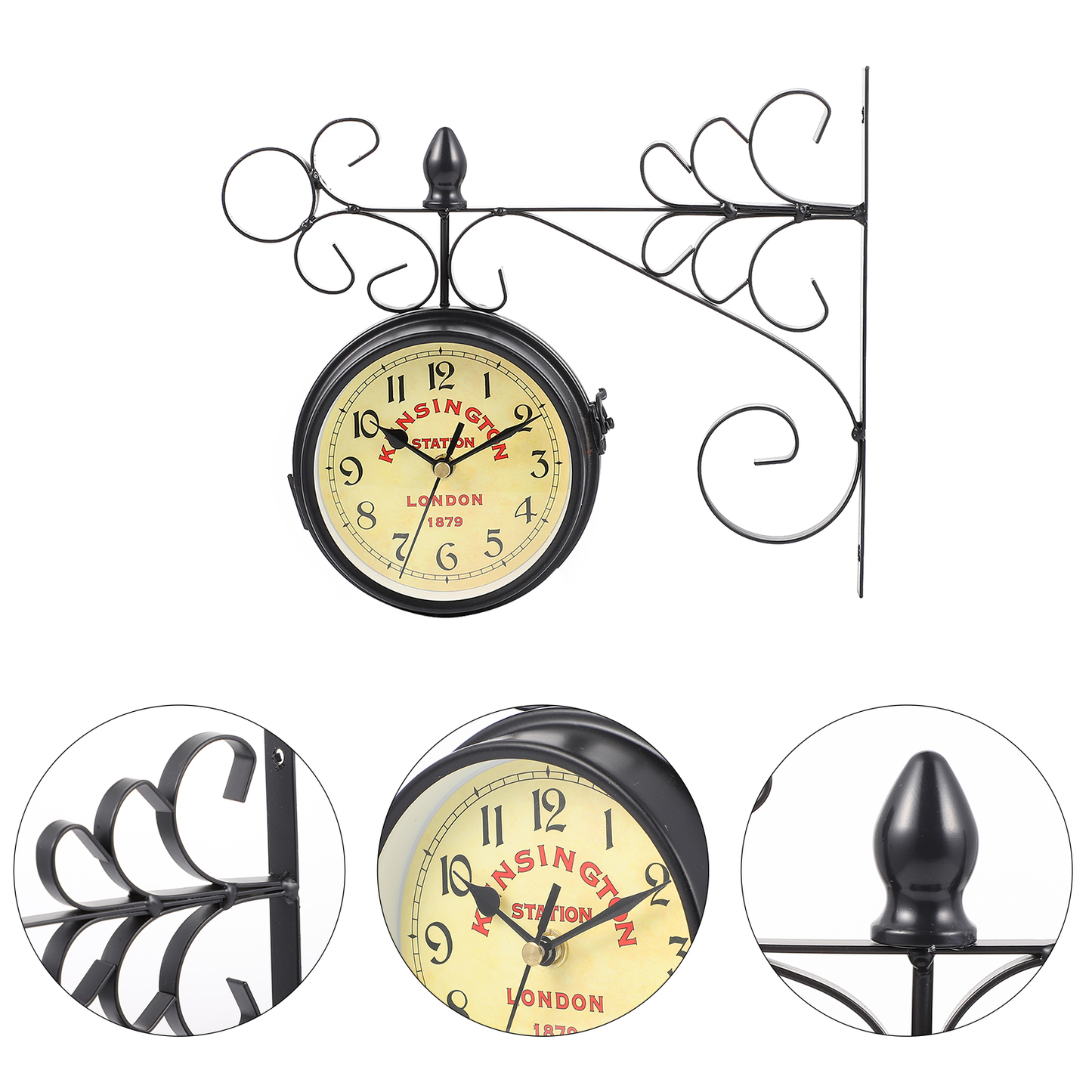 Horloge murale double face en fer forgé rétro
