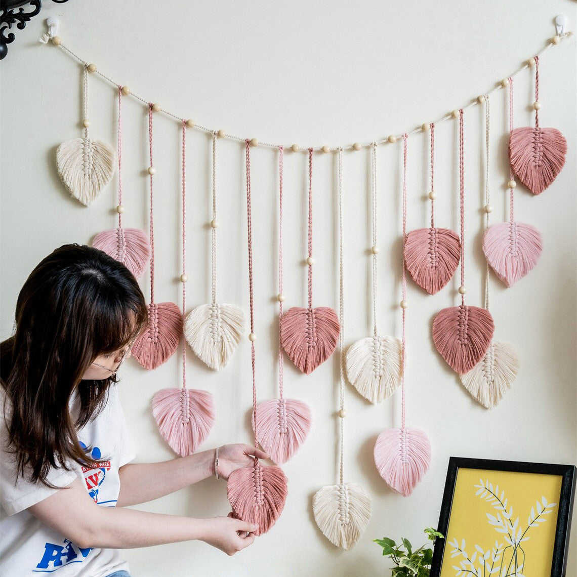 Tenture Murale en Macramé Feuilles - Décoration Bohème Naturelle