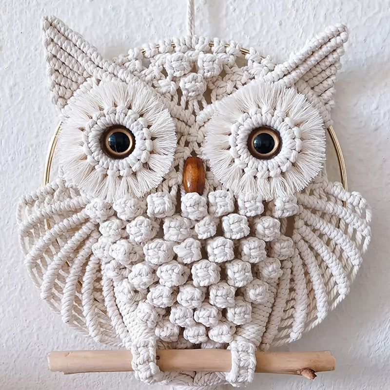 Macramé Murale Hibou - Tenture Tissée à la Main en Coton