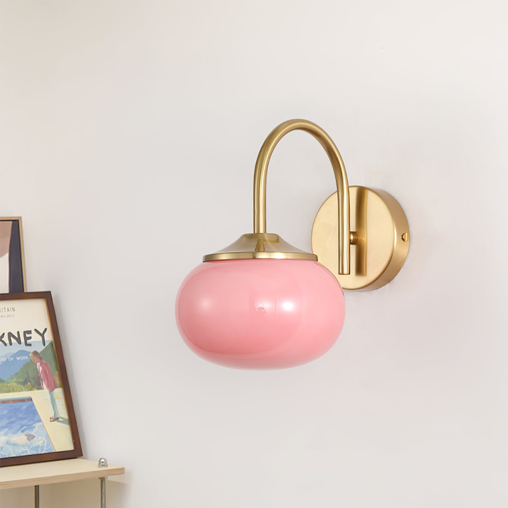 Applique Murale Vintage en Laiton Brossé avec Globe en Verre Opalin