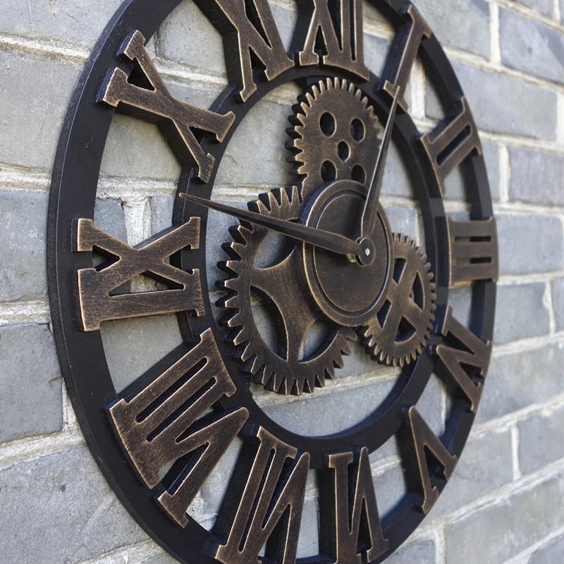 Horloge Murale 3D Vintage en Bois - Style Industriel Steampunk