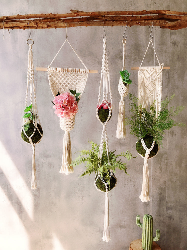 Ensemble de 5 Suspensions en Macramé pour Plantes