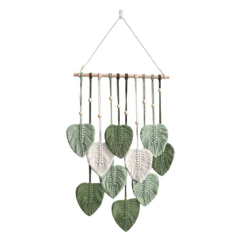 Tenture Murale Macramé avec Feuilles - Décoration Murale Bohème Chic