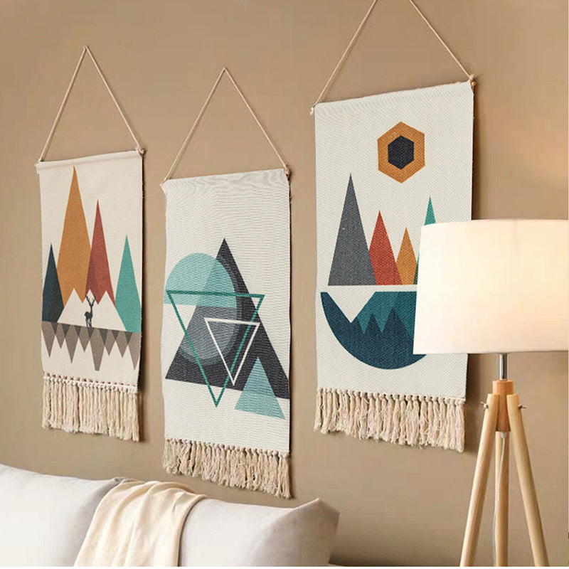 Tenture Murale en Macramé Coton Lin - Tapisseries Tissées à la Main