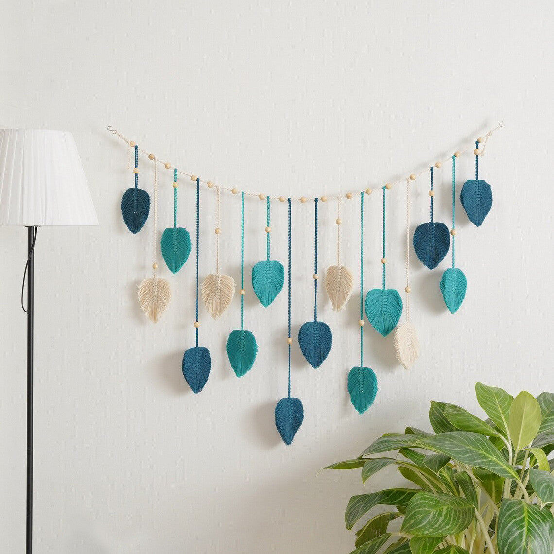 Tenture Murale en Macramé Feuilles - Décoration Bohème Naturelle