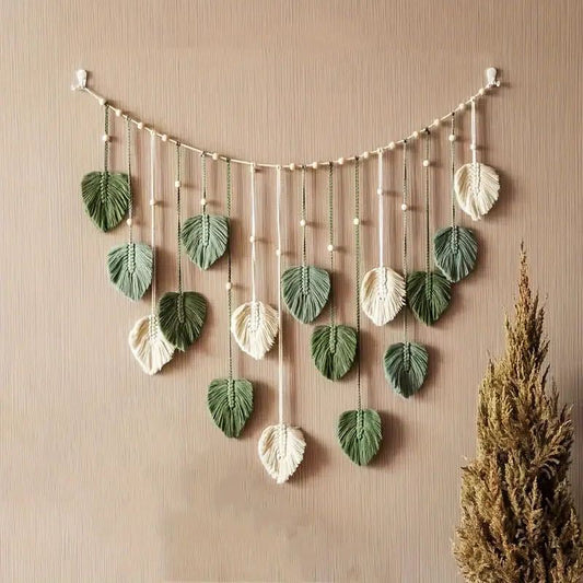 Tenture Murale en Macramé Feuilles - Décoration Bohème Naturelle