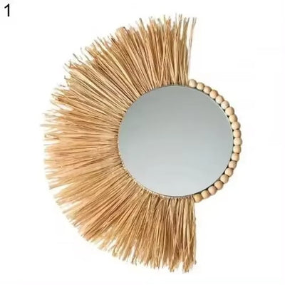 Miroir de paille tissé à la main pour la décoration de la maison