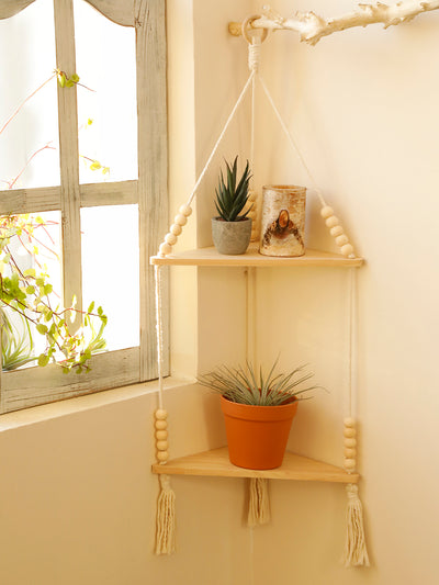 Etagère murale d'angle en bois flottant bohème
