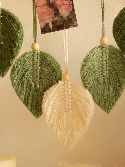 Étagère Flottante en Macramé avec Feuilles - Décoration Murale Boho Chic