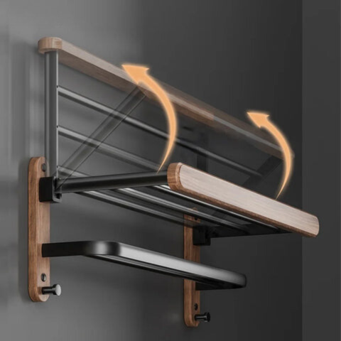 Ensemble d'Accessoires de Salle de Bain en Bois de Noyer Noir - Porte-serviettes, Support Papier Toilette et Étagère