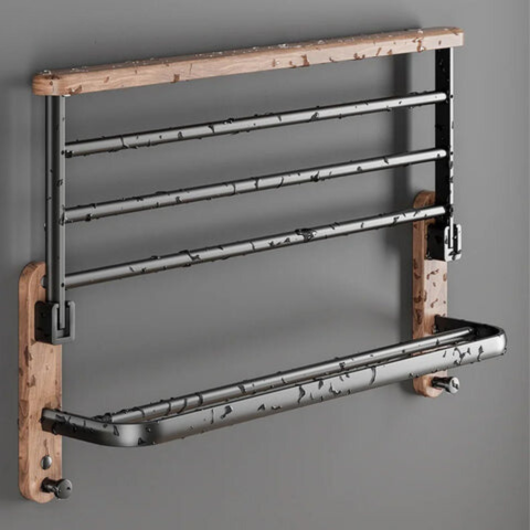 Ensemble d'Accessoires de Salle de Bain en Bois de Noyer Noir - Porte-serviettes, Support Papier Toilette et Étagère