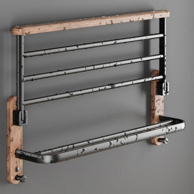 Ensemble d'Accessoires de Salle de Bain en Bois de Noyer Noir - Porte-serviettes, Support Papier Toilette et Étagère