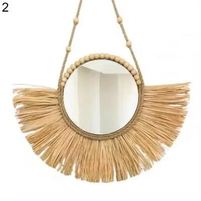 Miroir de paille tissé à la main pour la décoration de la maison