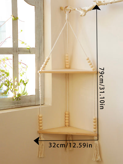 Etagère murale d'angle en bois flottant bohème