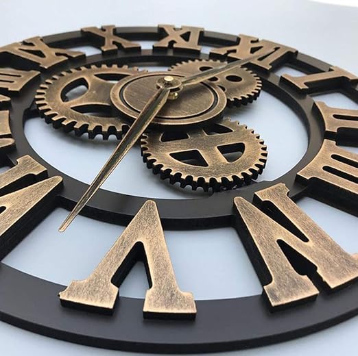 Horloge Murale 3D Vintage en Bois - Style Industriel Steampunk