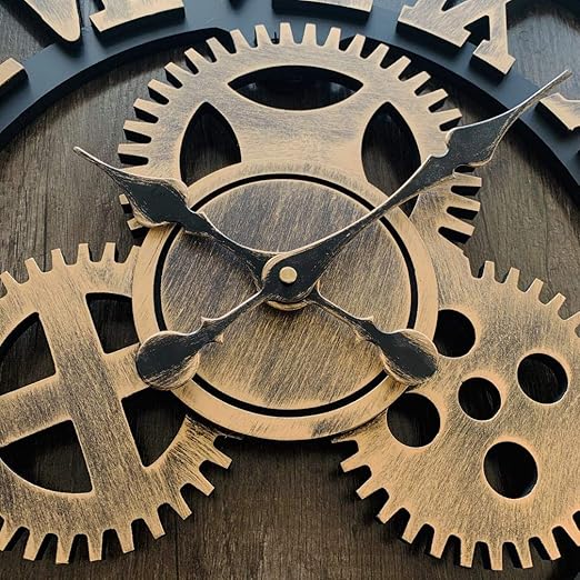 Horloge Murale 3D Vintage en Bois - Style Industriel Steampunk