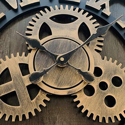 Horloge Murale 3D Vintage en Bois - Style Industriel Steampunk