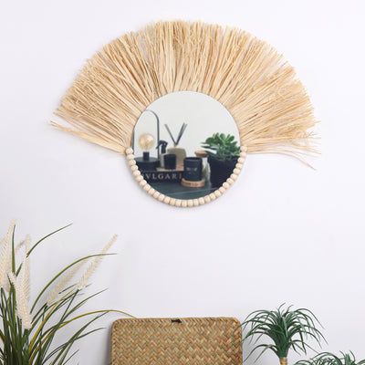 Miroir de paille tissé à la main pour la décoration de la maison