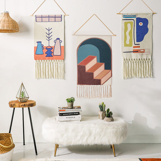 Tenture Murale en Macramé Coton Lin - Tapisseries Tissées à la Main
