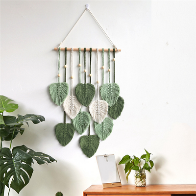 Tenture Murale Macramé avec Feuilles - Décoration Murale Bohème Chic