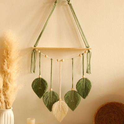 Étagère Flottante en Macramé avec Feuilles - Décoration Murale Boho Chic
