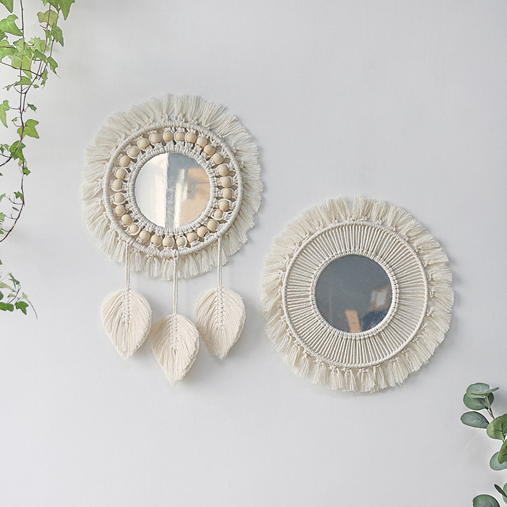 Miroir Rond en Macramé pour Décoration Murale Style Boho