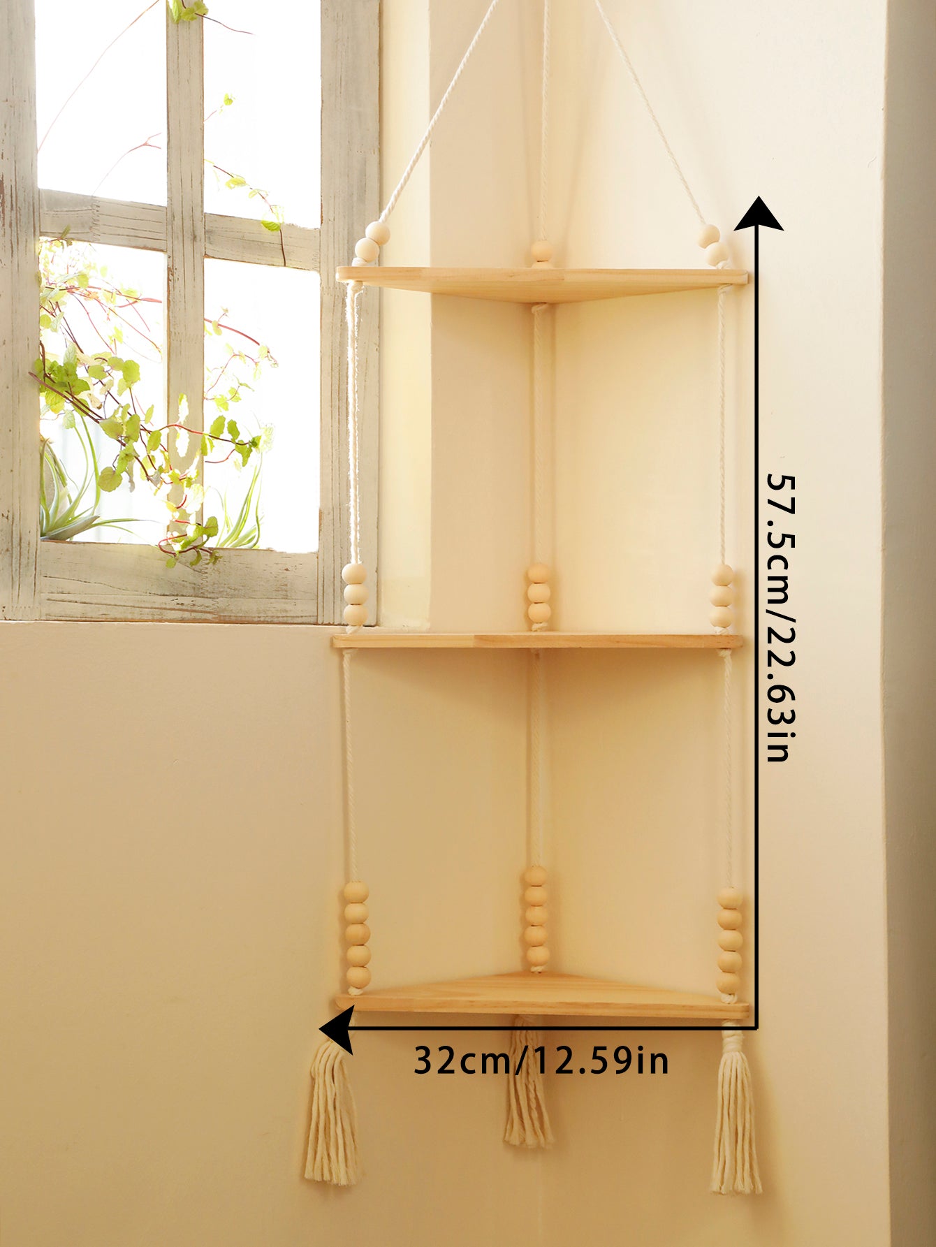 Etagère murale d'angle en bois flottant bohème