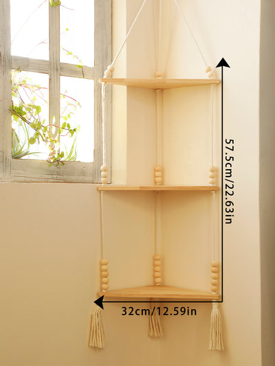 Etagère murale d'angle en bois flottant bohème