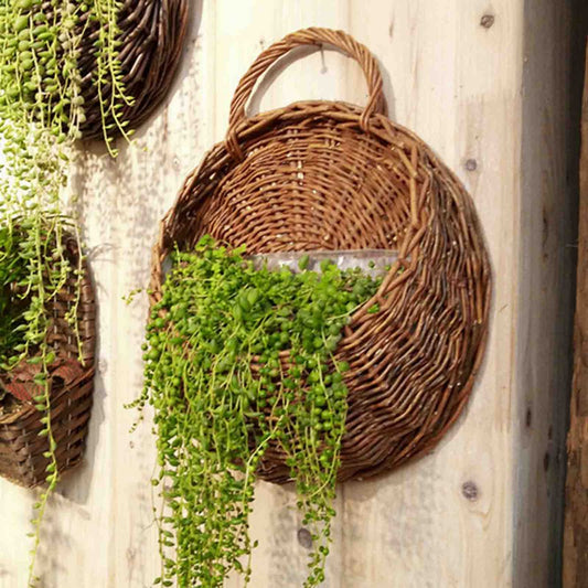 Panier Mural Suspendu en Rotin - Pot de Fleurs et Panier de Rangement