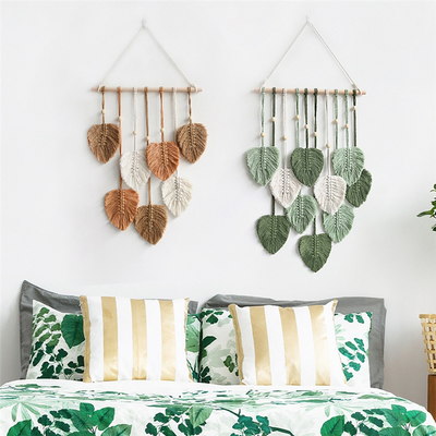 Tenture Murale Macramé avec Feuilles - Décoration Murale Bohème Chic
