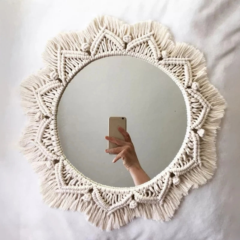 Miroir Rond en Macramé pour Décoration Murale Style Boho