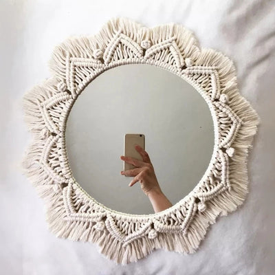 Miroir Rond en Macramé pour Décoration Murale Style Boho