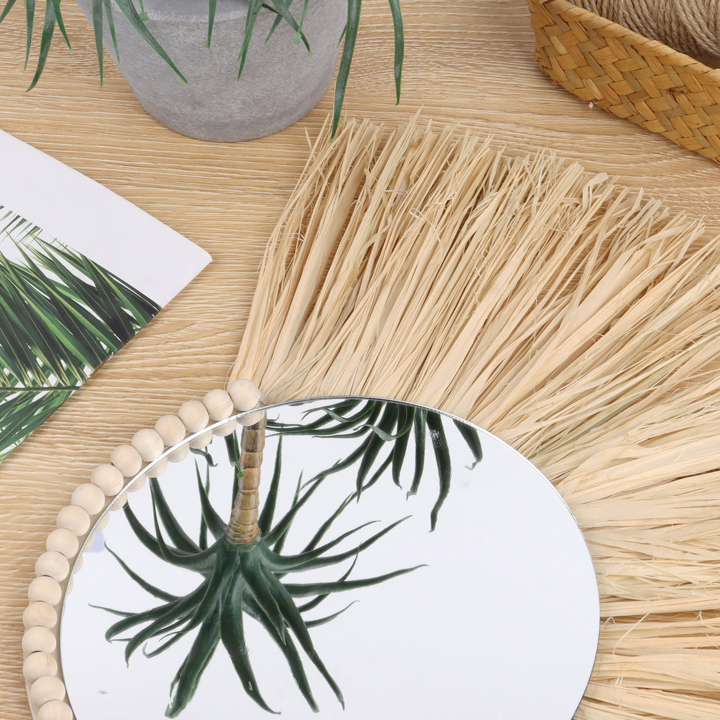 Miroir de paille tissé à la main pour la décoration de la maison