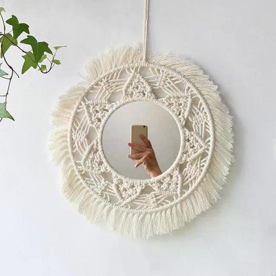 Miroir Rond en Macramé pour Décoration Murale Style Boho