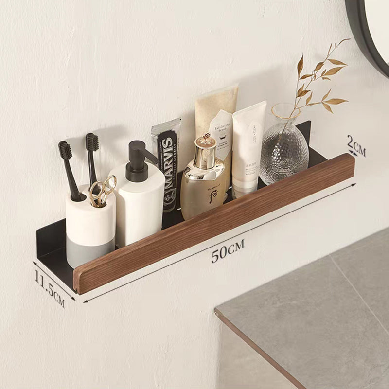 Étagère Murale Flottante en Métal avec Bords en Bois Massif