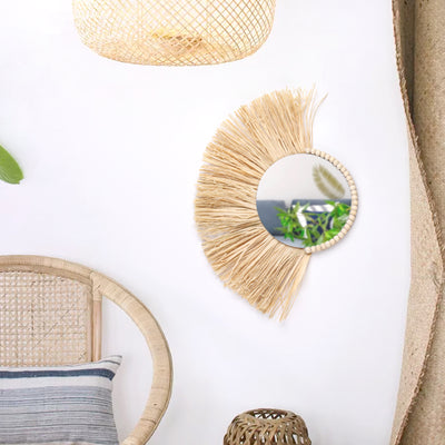 Miroir de paille tissé à la main pour la décoration de la maison