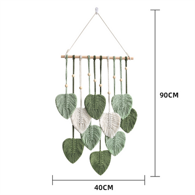 Tenture Murale Macramé avec Feuilles - Décoration Murale Bohème Chic