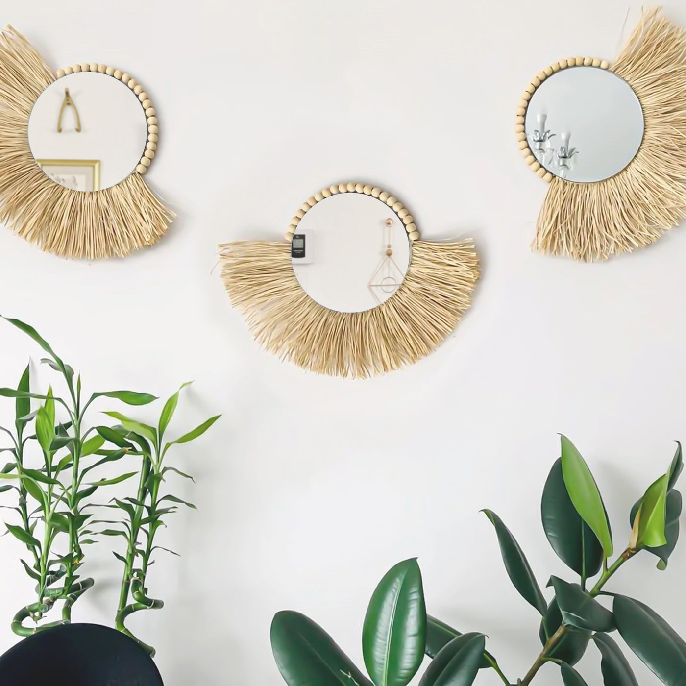 Miroir de paille tissé à la main pour la décoration de la maison