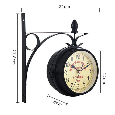 Horloge murale double face en fer forgé rétro