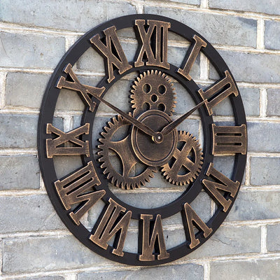 Horloge Murale 3D Vintage en Bois - Style Industriel Steampunk