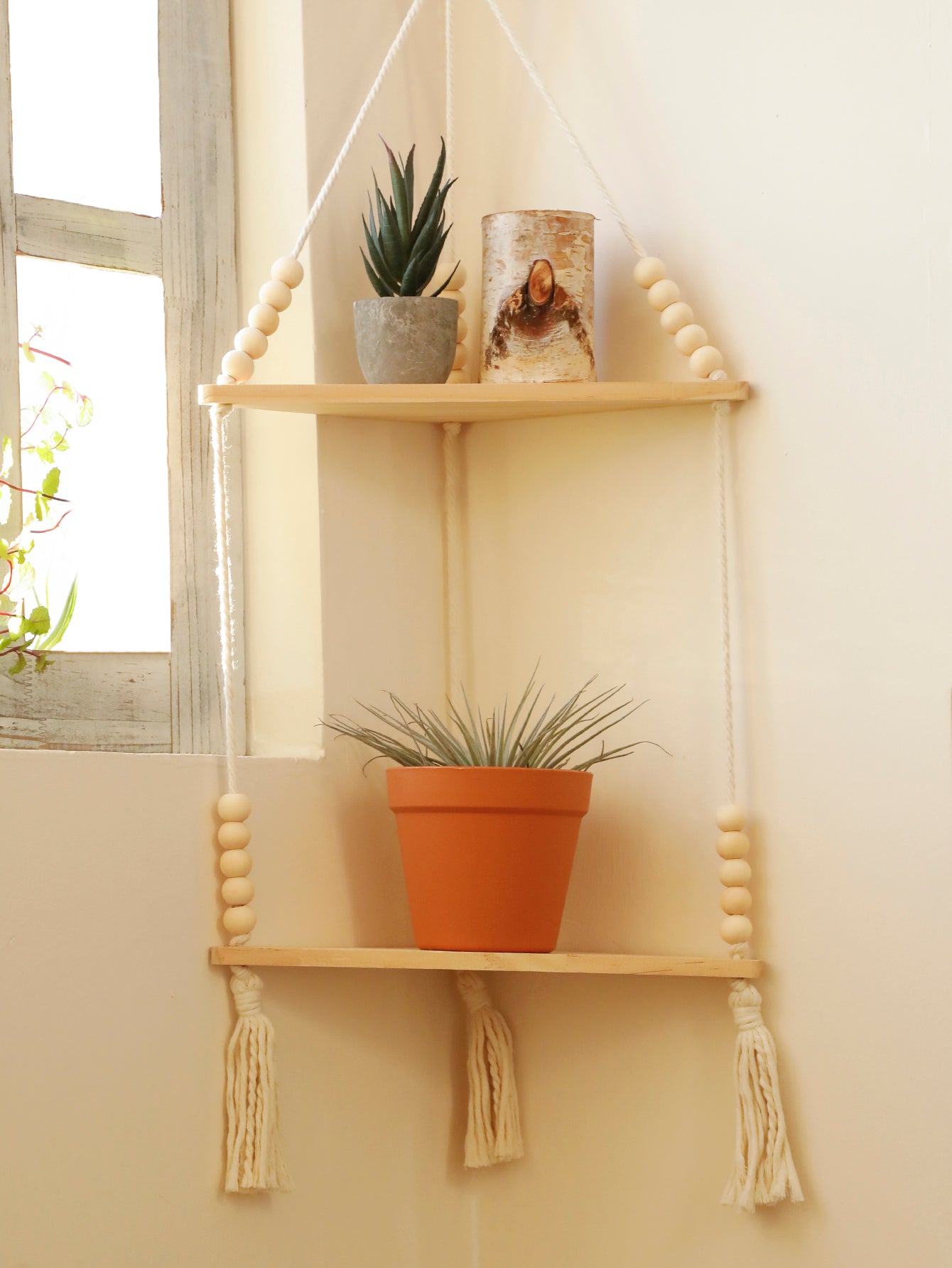 Etagère murale d'angle en bois flottant bohème