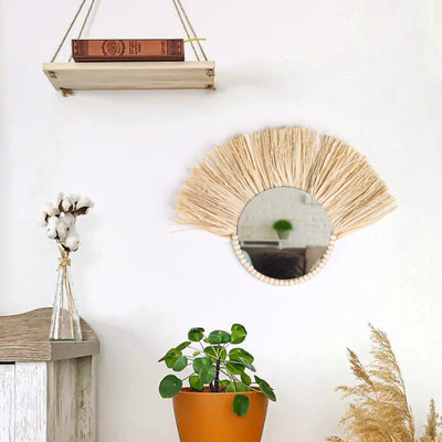 Miroir de paille tissé à la main pour la décoration de la maison