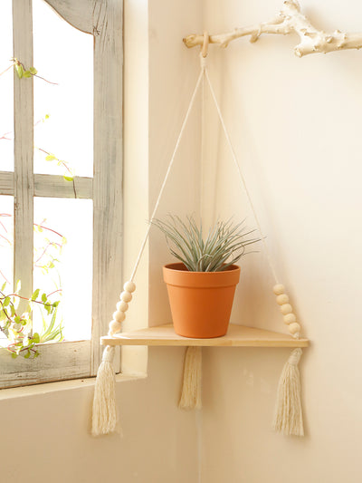 Etagère murale d'angle en bois flottant bohème